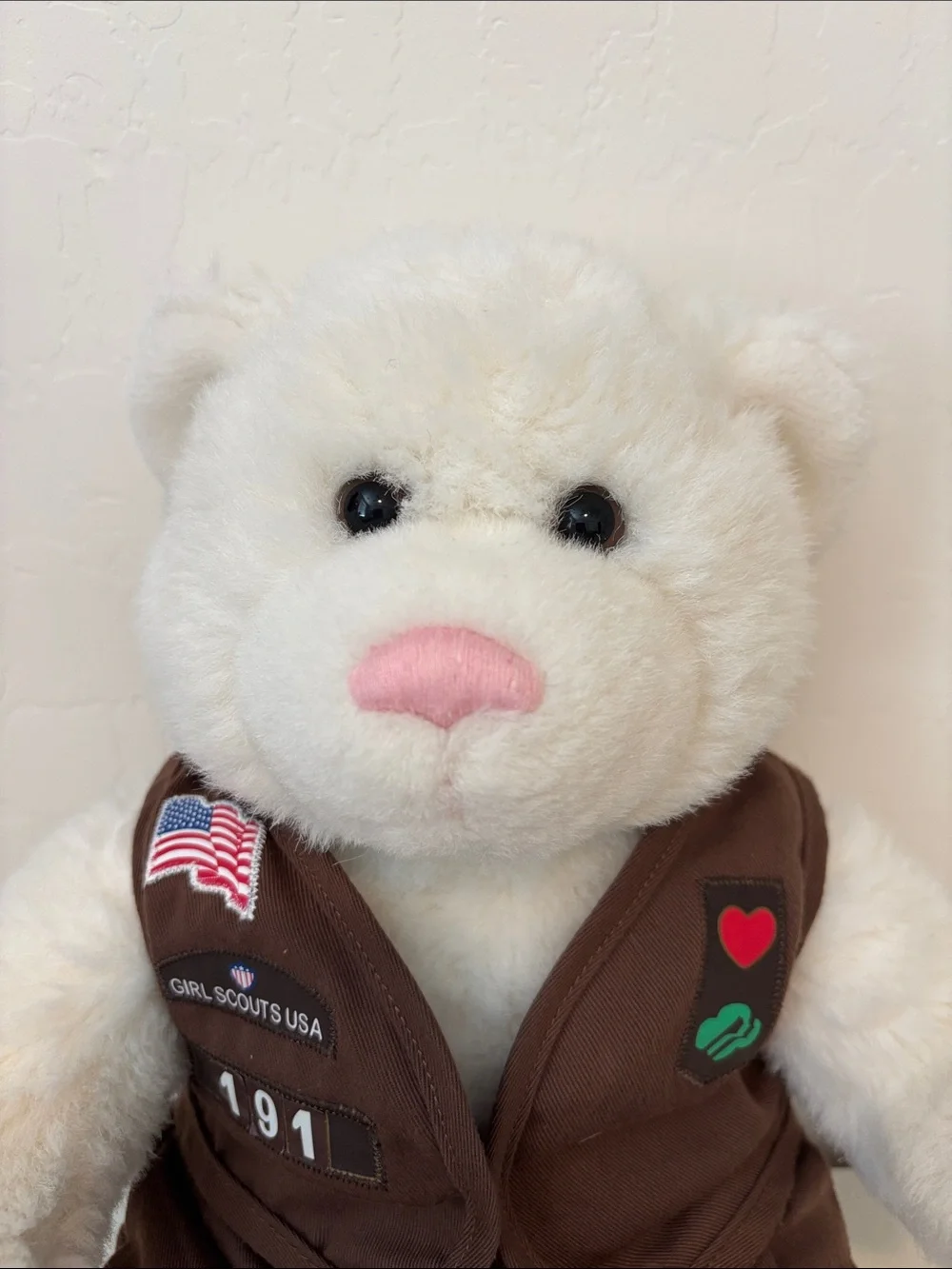 Build-A-Bear 15” bear with Girl Scout Uniform.